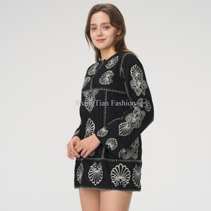 Nuevo Diseño, Vestido de Verano de Alta Calidad para Mujer, Sexy, de Manga Larga, Cintura Ajustada, Bordado, Mini Vestido de Lino - Product Image 3