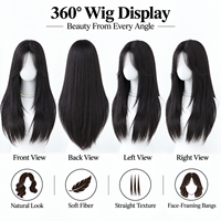 Perruque synthétique longue et droite noire naturelle avec frange encadrante pour femme, en fibre douce, aspect naturel, fournisseur en gros d'usine