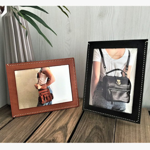 Custom-made PU leather photo <b>frames</b>, Korean-style minimalist desktop decorations, leather home decor picture <b>frames</b>. - Product Image 1