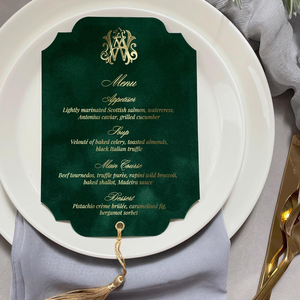 Individuell Geprägte Initialen Hardcover Luxus Umweltfreundliche Salbeigrüne Papier-Samt-Einladungskarten Menükarten Hochzeitseinladungen - Product Image 5