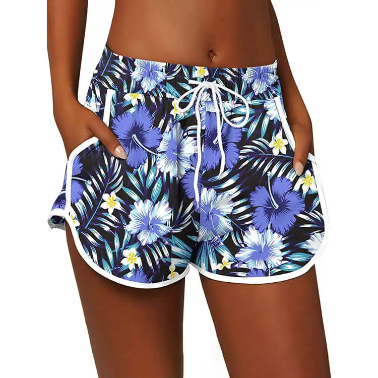 مخصص المرأة الشاهقة مجلس السراويل هاواي اصطف سروال سباحة قصير مع سستة جيوب