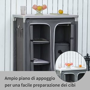Outsunny Gabinete Doble Cocina Camping, 3 Estantes y Bolsa de Transporte, Marco de Aluminio 96Lx49.5Dx104cm Gris - Product Image 5