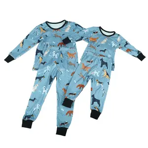 Custom kids girl sleepwear baby clothes top a maniche lunghe pantaloni ragazzi abbigliamento set animal printed baby boys casual Sleepwear