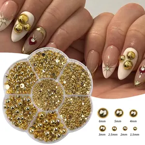 TSZS 7 grilles boîte à fleurs mélange taille perle ongles décoration rouge bleu rose demi-rond plat dos perle Nail Art breloques