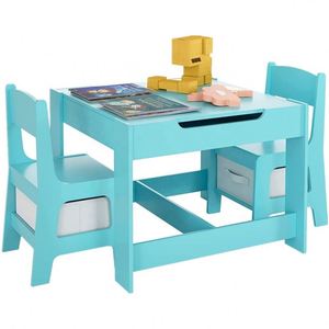 Muebles para el hogar para niños, niños y niñas que estudian jugando a comer, mesa azul y juego de escritorio de madera y 2 sillas, <span class=keywords><strong>centro</strong></span> de actividades para niños pequeños - Product Image 1