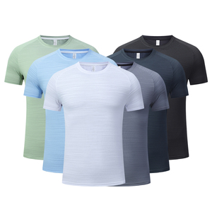 Customized Soft Neck <b>Tshirt</b> Men Muscle Gym Compression T-shirt <b>Polyester</b> Casual Solid Pattern O-Neck Design Blank - Product Image 2