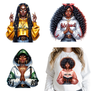 Vinilos Termoadhesivos DTF Religiosos Negros con Versículo Bíblico 'God First Love Faith' para Niñas, Listos para Planchar en Ropa - Product Image 1