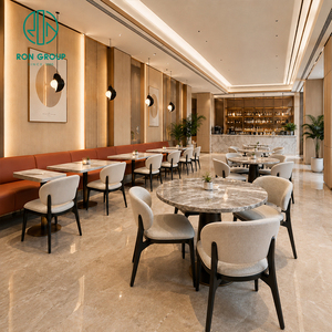 Muebles Comerciales para Cafetería, Restaurante o Bar, con Mesa de Mármol Personalizada, Sillas Tapizadas en Tela, Estilo Moderno, Grupo Ron - Product Image 1
