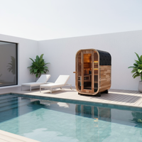 Sauna Batu Listrik Deluxe 6KW, Kayu Cedar Merah, 2 Orang, Bentuk Kubus, untuk Halaman Belakang, Ruang Sauna Tradisional untuk Villa