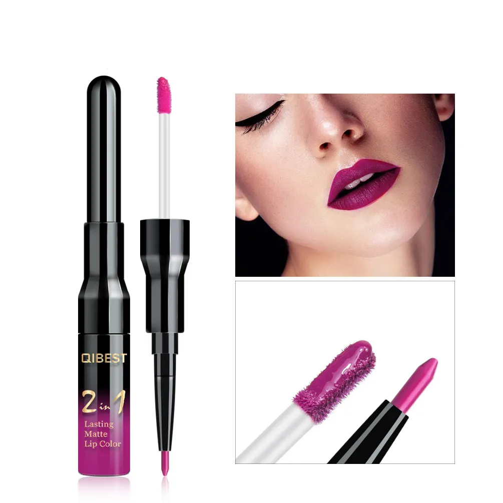 Make Up 2 in 1 Doppia Testa Opaco Rossetto Impermeabile Lip Liner Penna 20 Pigmento di Colore Impermeabile Lip Gloss Privato etichetta