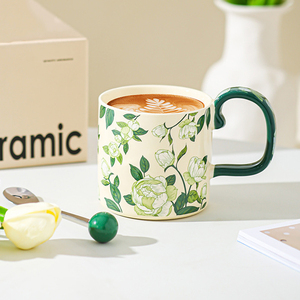 480ml Large Coffee Mug Beautiful Iris Camellia Tea <b>Cup</b> Vintage Floral <b>Ceramic</b> Mug - Product Image 4