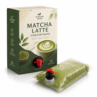 Concentré de Matcha Latte 3L imprimé sur mesure en emballage Bag-in-Box avec pochette intérieure verte et robinet de distribution pour boissons de café