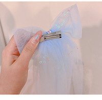 Barrettes pour cheveux d'enfants, style princesse simple et doux, longue queue, tulle, paillettes, nœuds