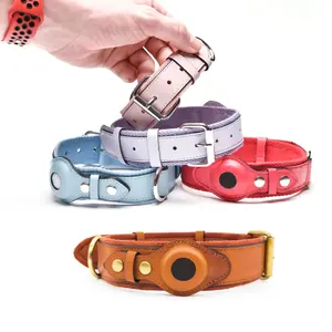 Elegant Rolled Vegan Leather Dog Collars Custom Leash Dog Adjustable Airtag Pet Collar Luxury Eco-friendly Pet Accessories