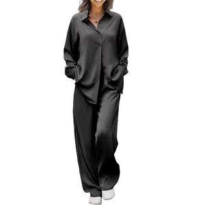 Nouvel ensemble de pyjama décontracté d'été de luxe pour femme, respirant, deux pièces, col en V, avec design à jambes larges et manches longues - Product Image 6