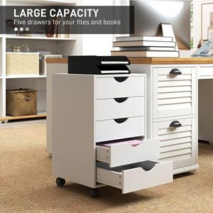 Archivador Rodante SENYU Homcom Blanco de 5 Cajones con Ruedas para Oficina en Casa, Diseño Minimalista - Product Image 5
