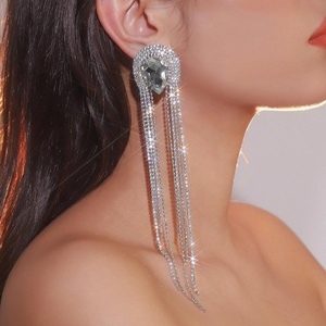 Pendientes Largos de Cristal con Baño de Oro y Pedrería, Estilo Europeo Americano, para Mujer, Ideales para Vestidos de Aniversario - Product Image 3