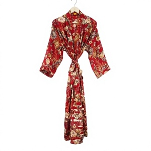 Robe Kimono de Luxe en Soie à Motifs Floraux Paisley, Vêtement d'Intérieur, Cadeau, Style Bohème, pour Festival d'Été, Usage Quotidien, Sexy, Fait Main, Vintage, en Sari, Manches 3/4 - Product Image 1