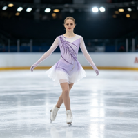 Robe de patinage artistique et de danse pour enfants et adultes, dégradé blanc lavande, manches longues en maille transparente, strass, coupe diagonale, pour compétition et spectacle