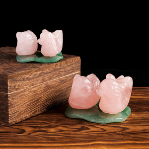 Artesanías de Cristal al por Mayor, Adorno de Cuarzo Rosa Natural con Base de Aventurina Verde, Diseño de Pato Mandarín, Hecho a Mano, Decoración Creativa para el Hogar, Regalos - Product Image 1