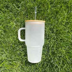 USA Warehouse 32oz 40oz Clear Frosted <b>Glass</b> <b>Tumbler</b> Bottle With Handle for Family Gatherings Office - Product Image 4