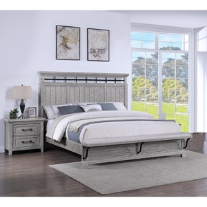 Comodino grigio contemporaneo in legno rustico con due cassetti e maniglie in metallo, mobile per camera da letto - Product Image 5