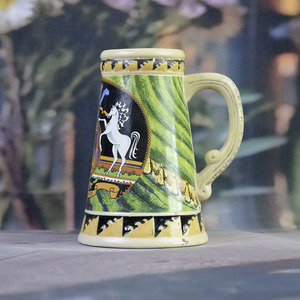 Chope à bière en porcelaine de chalet alpin bavarois - Relief classique d'<span class=keywords><strong>Edelweiss</strong></span> et couvercle en aluminium, verre à vin d'Oktoberfest avec poignée - Product Image 5