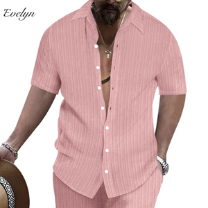 伊芙琳男士休闲宽松短袖沙滩纽扣顶级OEM ODM活动底部 - Product Image 3