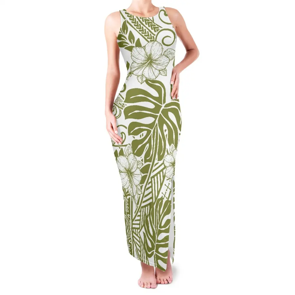 새로운 도착 여름 파티 섹시한 레이디 o-넥 민소매 슬림 피트 Bodycon 연필 드레스 섹시한 오프 숄더 폴리네시아 사모아 드레스
