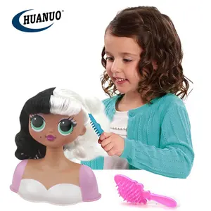 Boneca de cabeça para maquiagem infantil, boneca africana fofa de 4 meninas 16 polegadas estilo vestido, para cabeça, brinquedo de maquiagem