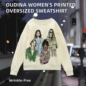 Sweat-shirt décontracté surdimensionné à motif imprimé pour femme OUDINA, col rond, respirant, vêtements d'hiver, logo frontal, vente en gros d'automne - Product Image 3