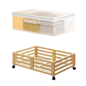 Étagère de rangement sous le lit en bambou avec roulettes, organisateur de vêtements roulant de 45 L, boîte de rangement rectangulaire multi-usages - Product Image 5