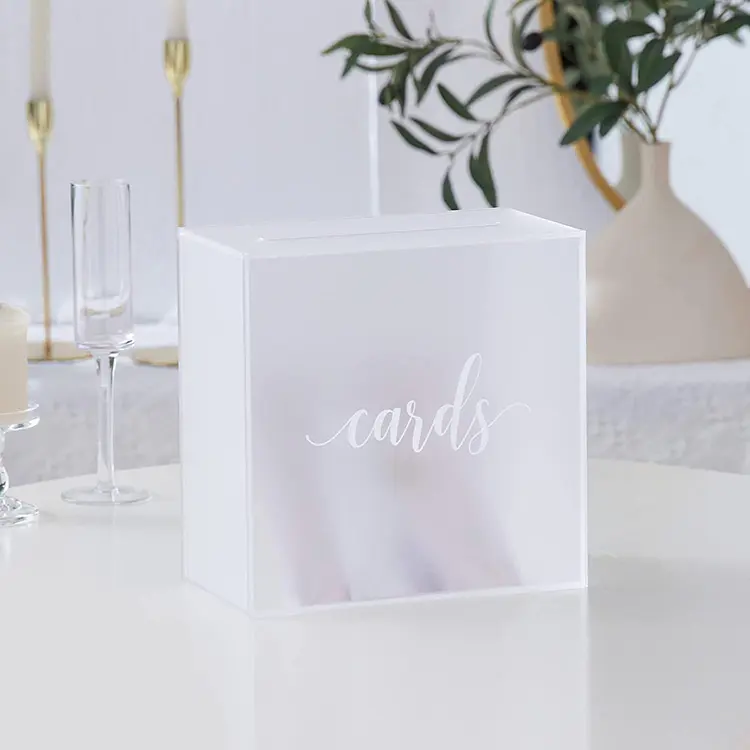 Frosted Acryl Hochzeits karte Box mit Slot mit weißem Druck | Hochzeits empfänge, die gut Spar büchse, Geburtstage, Memory Box wünschen