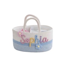 Panier de rangement tissé personnalisé avec poignées pour jouets, idéal pour le salon, la table à collation ou le rangement domestique, broderie de nom personnalisée disponible