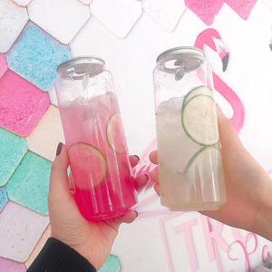 Clear Customized Transparent Juice Coffee Beverage Soda Empty PET Plastic Can Jar