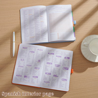Agenda 2027 en espagnol, format A5, en cuir PU souple, couleur lavande, avec 5 feuilles d'autocollants