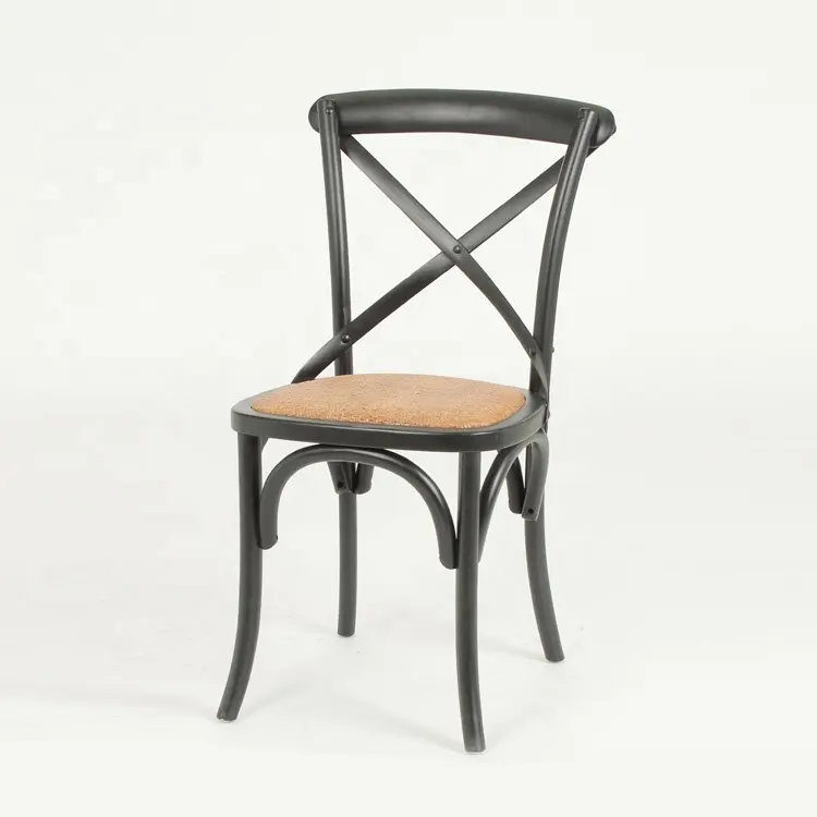 Silla rústica de madera con respaldo cruzado tallada a mano para comedor, sala de estar, sillas de boda Bistro negras ()
