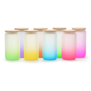 Vaso de agua transparente esmerilado de 500/700 ml, sin BPA, a prueba de fugas, para sublimación, con forma de lata de cerveza, tapa de bambú y pajita. - Product Image 5