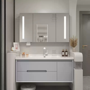 Luxury Modern Furniture Design <b>Floating</b> Rock Stone Countertop Ceramic Sink Bathroom Cabinet LED Mirror Vanity Set with <b>Drawers</b> - Product Image 6