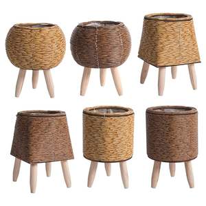 حامل أرضيات للزرع من الخيزران، وعاء نباتات سلة منسوج مع أرجل، وعاء زهور للشقق، غرفة رسم كروية بنية فاتحة - Product Image 6