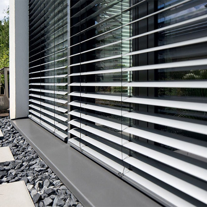 Custom S-Shape Perforated Outdoor Aluminum Venetian Blinds, Heat Reflective Motorized Smart Villa Shades Wholesale