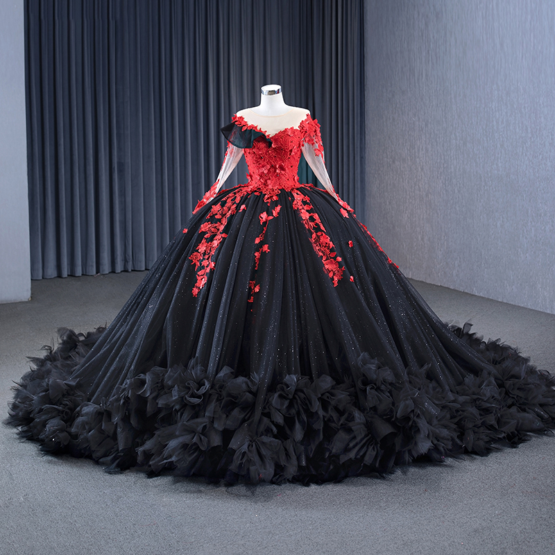Gothic Black And Red Floral Evening Dress - Vintage Bride