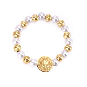 Custom Charm Tennis <b>Bracelet</b> 18k Gold <b>Elastic</b> Stainless Steel 18K Gold Plated Bulk Pearl <b>Bracelet</b> Femme - Product Image 3