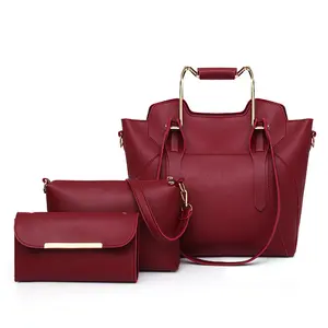 Wholesale 3 Pieces set Quality Handbags Factory Custom Luxurious Pure Color Handbags Casual Shoulder Pures