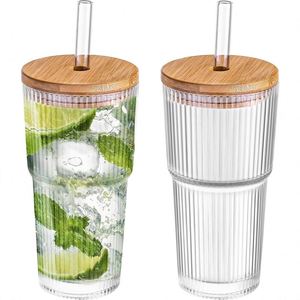 Cross-border for Modern and Simple Design Juice Coffee <b>Cup</b> with Vertical Stripes <b>Large</b> Capacity Lid Straw - Product Image 1