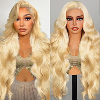 Wig rambut manusia 613 Blonde Straight 13X6 HD Lace Frontal Body Wave dengan lace transparan, 100% rambut manusia, dilengkapi baby hair.