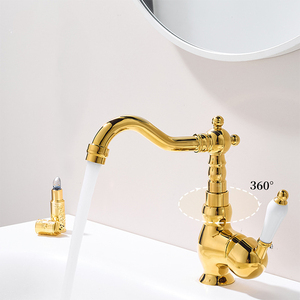 Nouvelle arrivée Robinet <span class=keywords><strong>de</strong></span> lavabo <span class=keywords><strong>de</strong></span> salle <span class=keywords><strong>de</strong></span> bain en or 360° °   Robinet mélangeur vintage à bec pivotant et poignée unique pour lavabo - Product Image 3