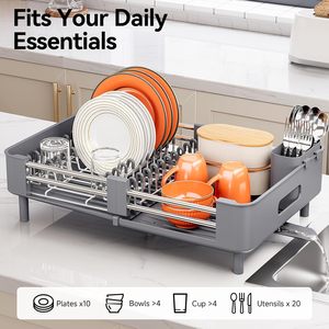 <span class=keywords><strong>Escurridor</strong></span> de Platos de Acero Inoxidable - <span class=keywords><strong>Escurridor</strong></span> de Platos para Encimera de Cocina, <span class=keywords><strong>Escurridor</strong></span> <span class=keywords><strong>Extensible</strong></span> con Bandeja Plegable - Product Image 2