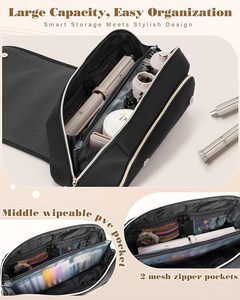 Organisateur d'outils capillaires classique de luxe en néoprène avec fermeture éclair, plusieurs poches, sac de voyage résistant à l'eau et tapis résistant à la chaleur - Product Image 3