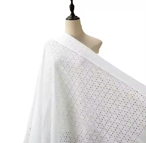 Новый дизайн, водорастворимые кружевные петельки, 100% хлопчатобумажная ткань с вышивкой, полые хлопчатобумажные ткани для платья